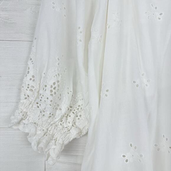 Tart Mia White Eyelet Dress Women L Ruffle Hem Peasant Dainty Cotton Cottagecore - Picture 5 of 15